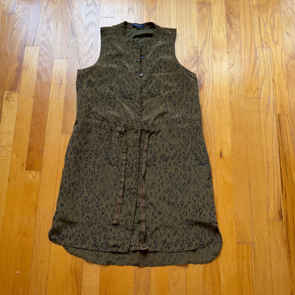 Madewell 100% Silk Olive Green Animal Safari Print Sleeveless Dress M Shirtdress